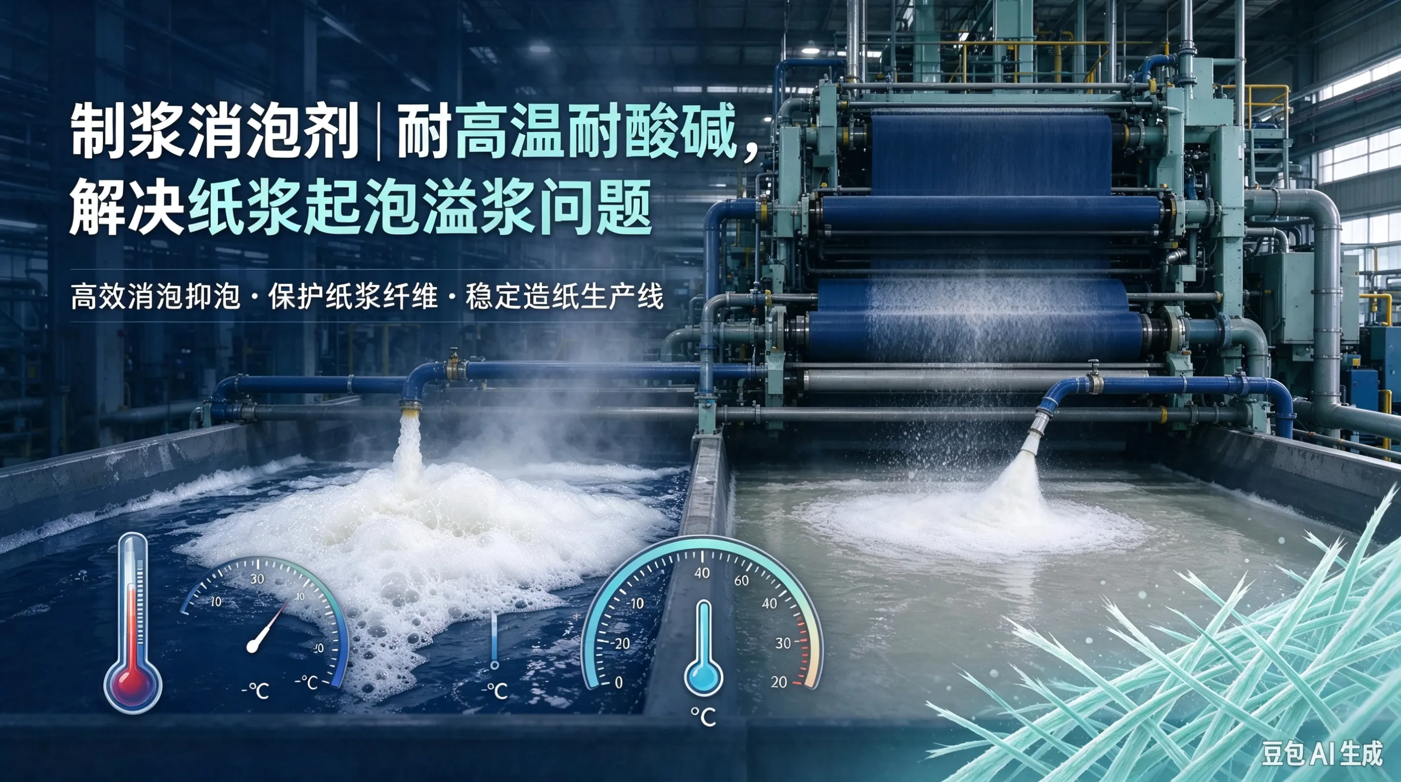 制浆消泡剂｜耐高温耐酸碱，解决纸浆起泡溢浆问题