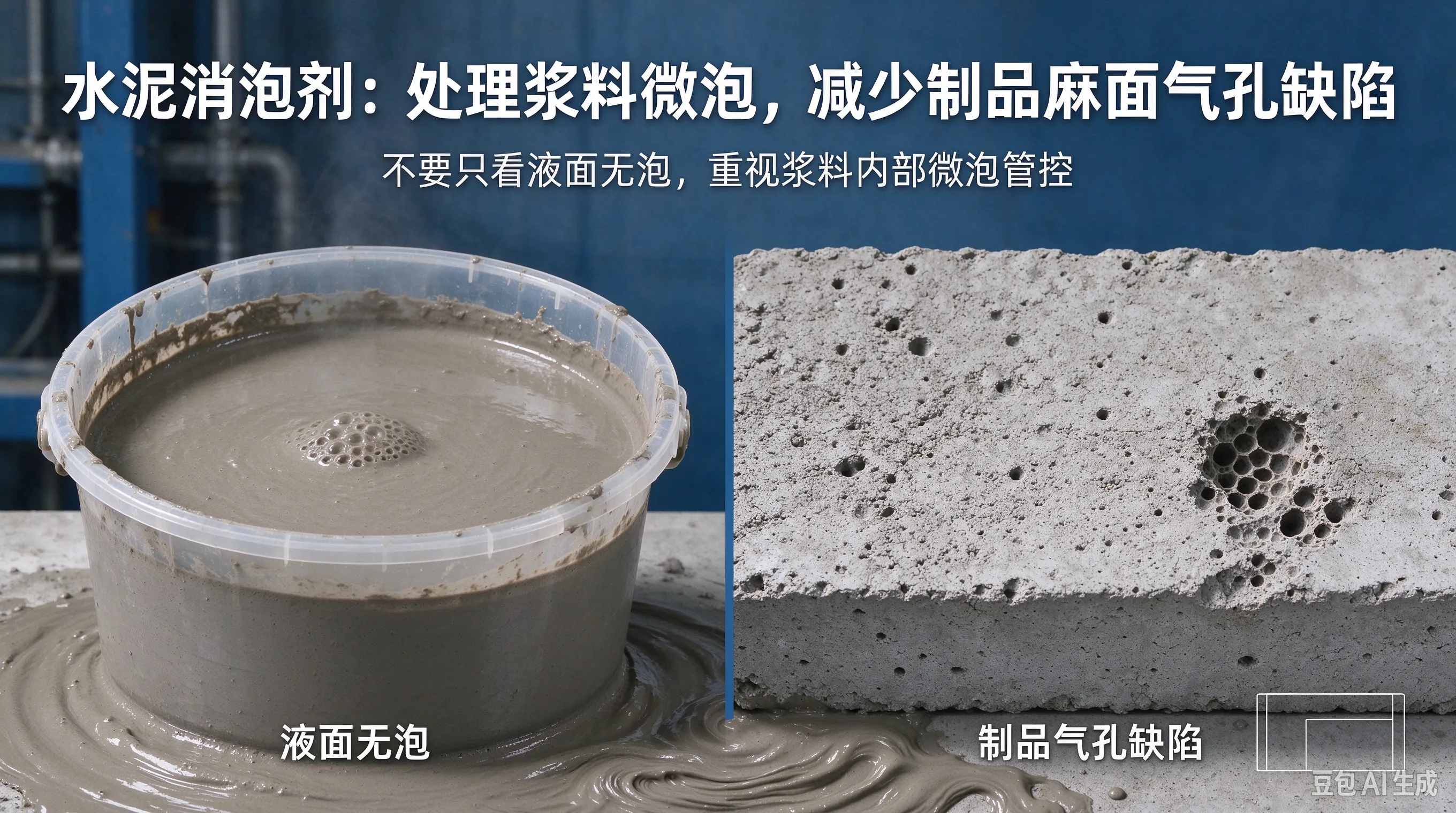 水泥消泡剂:处理浆料微泡,减少制品麻面气孔缺陷